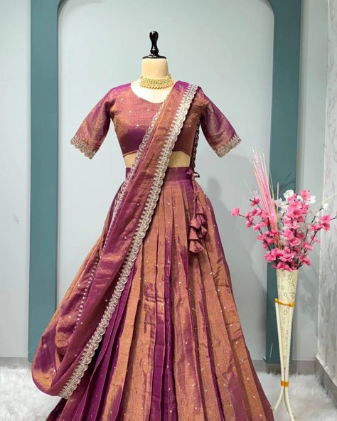 🏃‍♀️new launching lehenga🏃‍♀️ *Lehenga Fabric*:- Pure Dual tone Tissue silk with Beautifully embroidered butti with fine finishing Pleated *lehenga Waist*:- 42, *Length*:- 42” *Blouse Fabric*:- Pure dual tone Tissue silk with Beautifully embroidery butti with designer Cutwork Sleeves and Designer back *Dupatta* :- Premium Quality dual Tone tissue silk with embroidery sequince work and fine finishing Cutwork *Length*:- 2.5mt *price:1280+ shipping* *Quality assured* ** available* Tissue Lehenga Designs, Tissue Fabric Lehenga, Embroidery Butti, Tissue Lehenga, Pleated Lehenga, Fashionable Saree, Simple Lehenga, Lehenga Fabric, Lehenga Designs Simple