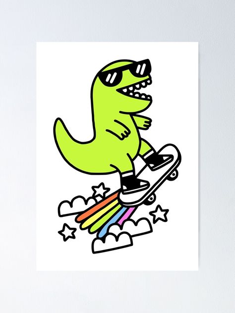 Magical Rainbow, Skateboard Stickers, Chalk Drawings, Watercolor Texture, Super Sweet, T Rex, Super Cool, Doodle Art, High Quality Art Prints