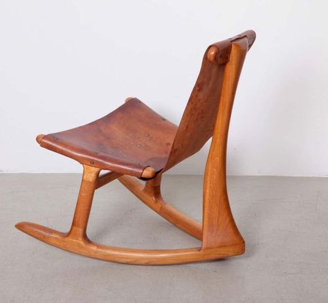 For Sale on 1stDibs - Rare early Lawrence B. Hunter rocking chair in original leather in outstanding patina. Provenance: Page 32, California Design 10, 1968. Fur Furniture, Rocking Chair Plans, Small Living Room Chairs, Teal Accent Chair, Modern Rocking Chair, Furniture Design Chair, Wood Chairs, White Dining Chairs, Pink Chair