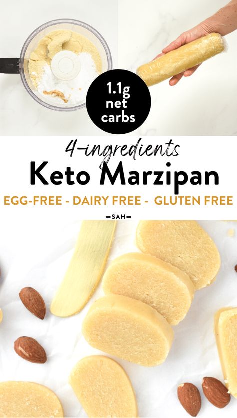 This easy 4-ingredients Low- Carb Keto Marzipan recipe is a 10-minutes Keto Christmas dessert recipe with a delicious nutty fondant texture and  only 1 g net carb serve! Bonus, this is a egg-free marzipan recipe, also suitable for vegan keto food lovers. Keto Marzipan, Thm Cookies, Christmas Keto, Marzipan Recipe, Christmas Candies, Keto Fruit, Keto Biscuits, Decorate Christmas, Keto Christmas