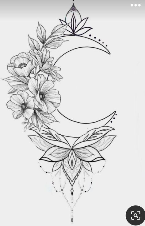 Tattoo Plume, Tattoo Bein Frau, Front Thigh Tattoos, Tattoo Sonne, Moon And Flowers, Luna Tattoo, Circle Tattoos, Sun Tattoos, Floral Tattoo Design