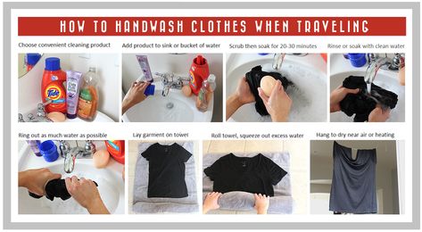 How to Hand Wash Clothing when Traveling: Easy Step by Step Tutorial Hand Wash Clothes, Hand Washing Clothes, Washing Clothes By Hand, Handwashing Clothes, Adventure List, Pack Like A Pro, Motel Room, Apartment Things, How To Roll Towels