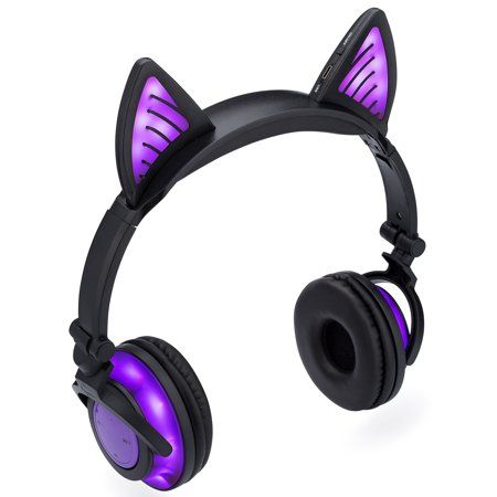 SoundBeast Bluetooth Cat Ear Headphones with Glowing Purple Lights - Wireless Headphones for Kids & Adults Cat With Headphones, Headphone Decoration, Cat Headphones, Purple Lights, Headphone Fashion, Purple Things, Cool Tech Gadgets Electronics, Kids Headphones, Electronics Mini Projects