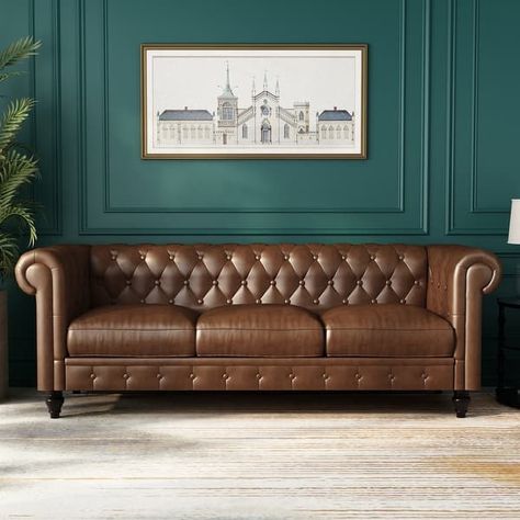 Classy Chesterfield Sofa Couch with Tufted Back 3-seater Settee - Bed Bath & Beyond - 37768914 Bar Nook, Tufted Chesterfield Sofa, Whiskey Lounge, Chesterfield Bank, Chesterfield Style Sofa, Sofa Chesterfield, Lounge Rooms, Leather Sofa Couch, Cozy Bar