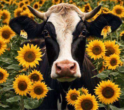 Sunflower And Cow Wallpaper, Cows Watercolor, Lino Inspiration, Cow With Flowers, Cow Sunflower, Cow Wallpaper, Cow Pictures, Sun Flowers, Cup Designs