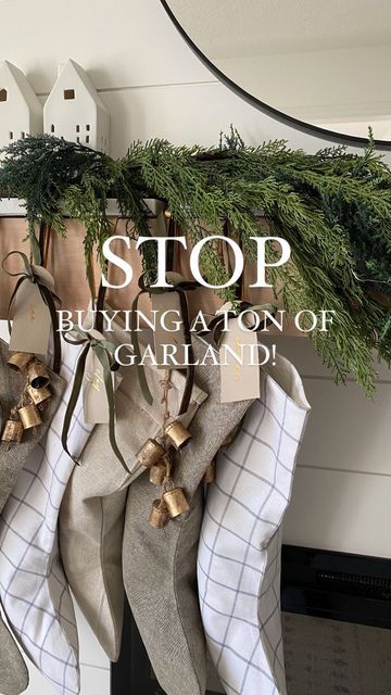 Melissa Braedley | Simple Home Design on Instagram: "🤫 My secret to getting a full realistic garland (like this) without spending a lot… 💴 …CHEAP WIRE GARLAND! I’ve been saying this for YEARS and still stand by this method! 👍🏻 A SIMPLE FIX to get that fullness and realness you’re after, is to buy a cheap wire garland at Walmart, a thrift store, Dollarama, etc and use that as your base! The fluffier the better! This will save you a ton in buying expensive garlands as you really only need 1 or 2 nice ones for the top! Try it and thank me later 😉 Check out my other saved reel on how to make faux greens look realistic! ✨🎄COMMENT “LINKS” and I’ll send you the links to my top garland picks! ✨🎄 #holidaymantle #christmasdecor #christmasmantle #christmashacks #mantledecor #fireplacedes How To Hang Garland Around Window, How To Attach Garland To Banister, How To Make Garland Look Fuller, Diy Mantle Garland, Garland Decor Ideas, Realistic Garland, Real Garland, Garland On Mantle, How To Hang Garland On Mantel