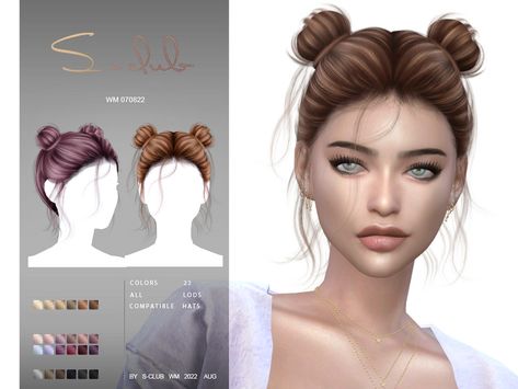 Double Buns Hairstyle, Sims 4 Cc Hair, Mod Hair, Double Buns, Pelo Sims, Short Hair Bun, Sims 4 Expansions, Sims 4 Dresses, Sims Four