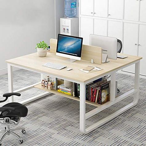 Desk For Two People, Simple Study Desk, Desk For Two, Two Person Desk, White Home Office, Standing Office, Double Desk, Computer Desks For Home, Desks For Small Spaces