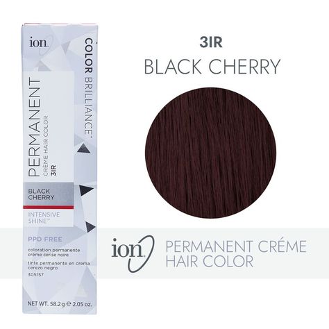 Ion Black Cherry Permanent Creme Hair Color by Color Brilliance | Permanent Hair Color | Sally Beauty Ion Hair Colors, Burgundy Brown Hair, Dark Brown Hair Dye, Black Cherry Hair Color, Black Cherry Hair, Ion Color Brilliance, Medium Golden Brown, Cherry Hair Colors, Color Castaño