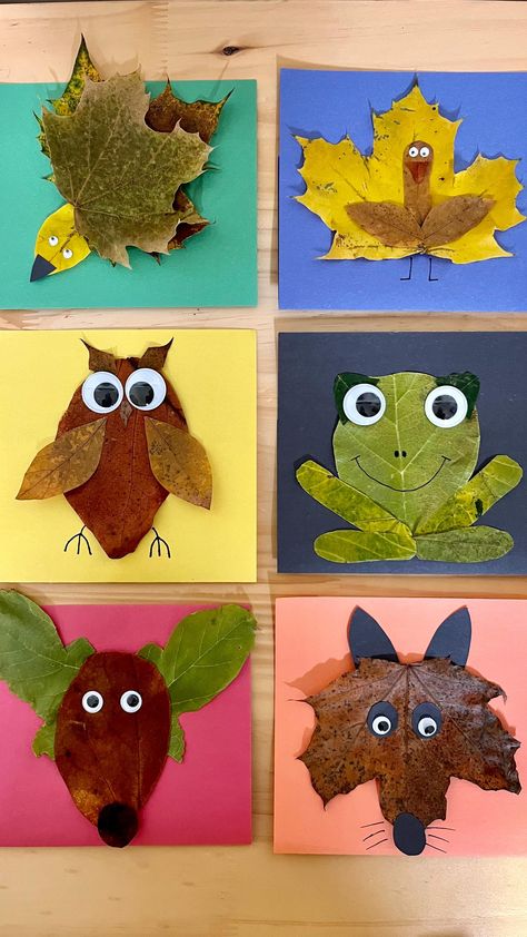 November Art Crafts For Kids, Leaf Eyfs Activities, Leaf Bugs Craft, Leaf Art Activities, Leaf Turkey Craft For Kids, Leaf Crafts Toddlers, Animal Leaf Art, Turkey Leaf Crafts For Kids, Crafts Using Leaves For Kids