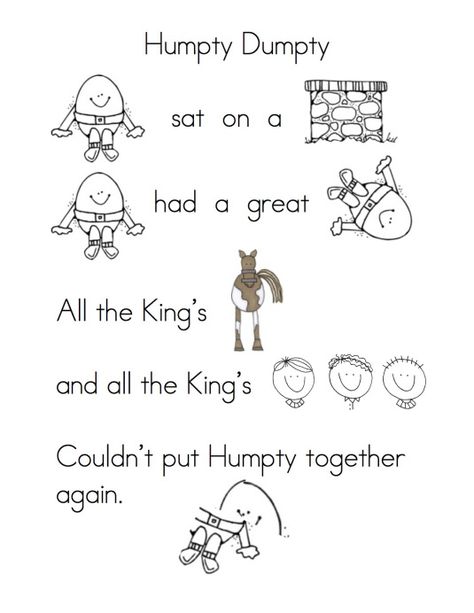 Humpty dumpty + other nursery rhymes--reading/retell/puppets Rhymes For Kindergarten, Nursery Ryhmes, Rhyming Preschool, Nursery Rhyme Crafts, Explorer Nursery, Rhyming Worksheet, Nursery Rhymes Preschool, Nursery Rhyme Theme, Poem Template