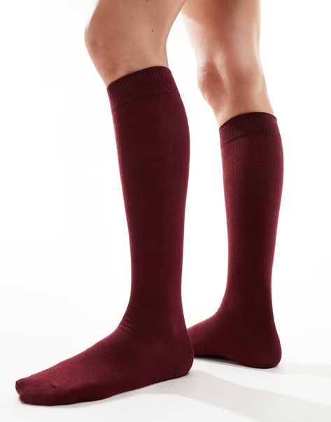 ASOS DESIGN knee high socks in dark red | ASOS Knee High Socks, Dark Red, Knee High, Asos, Latest Trends, Socks, Autumn Fashion, Red