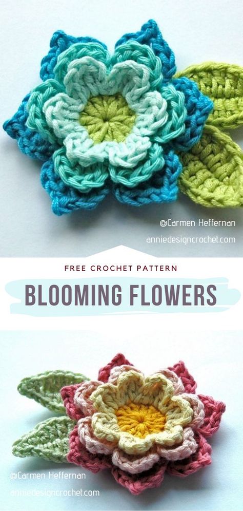 Blooming Flowers Free Crochet Pattern Time to make your crochet projects bloom! #CrochetFlowers #FreeCrochetPattern Tiny Crochet Flowers Pattern, Crochet Bow Stitch, Aragumi Crochet Patterns, Botanical Crochet Pattern, 12x12 Crochet Square Patterns, Crochet Flat Flower Pattern Free, Crochet Flower Stem, Crochet With Embroidery Thread, Crochet Leaves Free Pattern