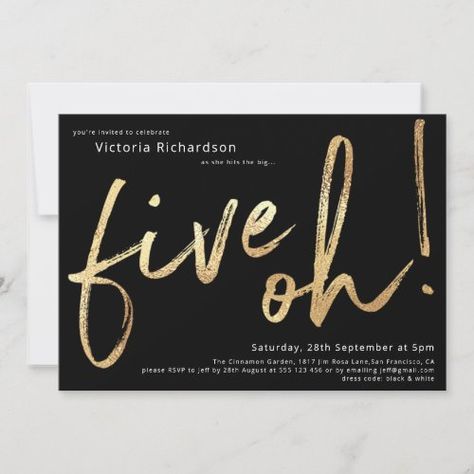 $ 2.92 | Five Oh 50th Birthday Black Gold Foil Stylish Chic - five oh, 50th birthday, black gold, foil, minimalist, humorous, fifty, fiftieth, chic, milestone 50th Birthday Gold Theme, 50s Birthday Invitations, His 50th Birthday Ideas, The Big Five Oh 50th Birthday, 50th And Fabulous Birthday Ideas, Surprise 50th Birthday Ideas, 50th Bday Ideas For Men, Male 50th Birthday Party Ideas For Men, 50th Birthday Themes For Women