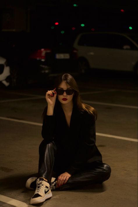 Parking Lot Pose Ideas, Parking Garage Photography, Edgy Picture Ideas, Parking Photoshoot Ideas, Photoshoot Ideas Street, Parking Photoshoot, Parking Lot Pics, Park Poses, Evening Photoshoot