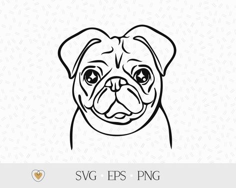 Pug Svg, Pug Face, Face Template, Pug Shirt, Cat Vector, Baseball Svg, Cute Pugs, Outline Drawings, Templates Printable Free