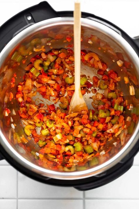 Inspired by classic New Orleans gumbo, this Instant Pot Gumbo recipe is made with vegetarian ingredients and features fresh veggies, warm spices, and plenty of flavor! Quick and easy to make, it’s the perfect gluten free, budget-friendly meal prep recipe for every occasion. Made with lentils, Cajun seasonings, okra, vegetable broth, and Tabasco sauce. Instant Pot Gumbo Recipe, Instant Pot Gumbo, Okra Vegetable, Vegetarian Gumbo, New Orleans Gumbo, Instant Pot Vegetarian, Gumbo Recipe, Tabasco Sauce, Vegetable Broth