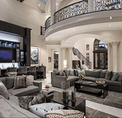 Transitional Style Living Room Decor, Grey And White Living Room, Transitional Style Living Room, Mansion Living Room, Mansion Living, White Living Room Decor, Luxury Living Room Decor, Home Design Magazines, Dream Life House