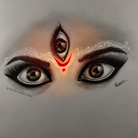 Eyes Drawing Creative, Durga Maa Eyes Painting, Ammavaru Drawing, Durga Maa Pictures Drawing, Maa Kali Drawing Sketch, Durga Painting Artworks Pencil, Maa Durga Drawing Sketch Realistic, Durga Maa Eyes, Durga Goddess Drawing