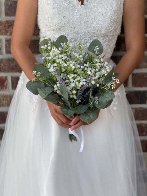 Eucalyptus And Babysbreath Bouquet, Small Eucalyptus Bouquet, Eucalyptus And Baby Breath Bouquet, Lavender And Eucalyptus Wedding, Purple Bride Bouquet, Small Bridal Bouquets, Lace Bouquet, Small Wedding Bouquets, Prom Bouquet