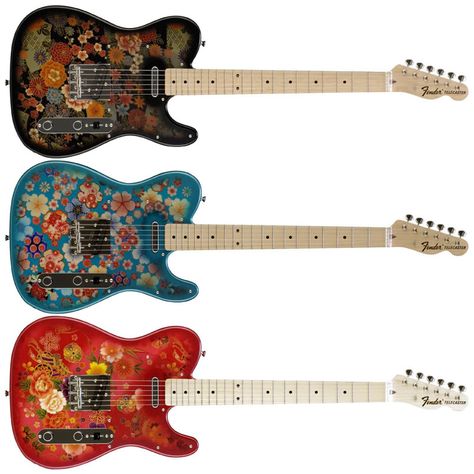 telecasters | Fender Japan Floral Print Telecasters - a modern take on the Paisley ... Bass Guitar Lessons, Fender Japan, Learning Guitar, Guitar Obsession, Telecaster Guitar, Guitar Painting, Cool Electric Guitars, Guitar Gear, Guitar Tips