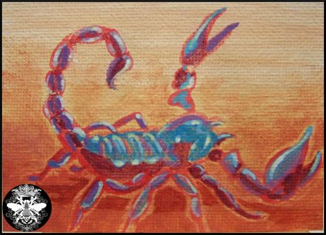 Scorpion Expression, 2018. Acrylic ACEO Painting. 2.5"x3.5", original painting on canvas #art #ACEO #martinmark #electricpineappleart #ooak #painting #acrylic #scorpion Scorpion Painting, Scorpio Painting, Vintage Room, Scorpion, Art Inspo, Acrylic Painting, Original Paintings, Canvas Painting, Canvas