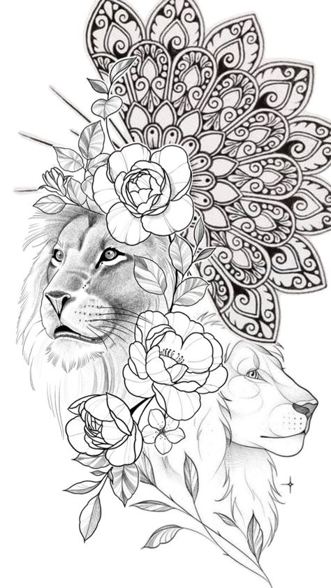 Lion tattoo design Mandala Lion Tattoo, Mandala Arm Tattoos, Paisley Tattoo, Lion Mandala, Lion Tattoo Sleeves, Leo Tattoos, Lion Tattoo Design, Rose Tattoo Design, Desenho Tattoo