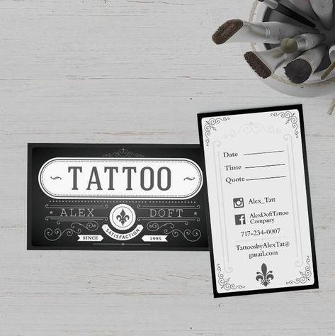 Visit Cart, Tattoo Shop Ideas, Date Tattoos, Vintage Business Cards, Warrior Tattoos, Name Card Design, Tattoo Templates, Type Treatments, Vintage Business