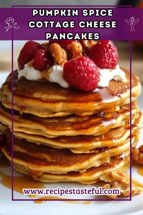 Delight in these Pumpkin Spice Cottage Cheese Pancakes, a perfect fall breakfast that combines the protein of cottage cheese with warm seasonal flavors. Fluffy and satisfying, they’re a delicious way to start your day! Cottage Cheese Recipes Breakfast, Cottage Cheese Pancakes Recipe, Cottage Cheese Muffins, Cinnamon Roll French Toast Bake, Pumpkin Protein Pancakes, Cottage Cheese Breakfast, Pumpkin Pancake Recipe, Cottage Cheese Pancakes, Cheese Pancakes