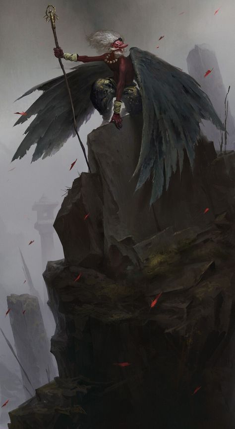 ArtStation - Tengu, - BIGGIE - Tengu Tattoo, Samurai Artwork, Japanese Mythology, Samurai Art, Fantasy Monster, Game Master, Monster Art, Mini Paintings, Fantasy Artwork