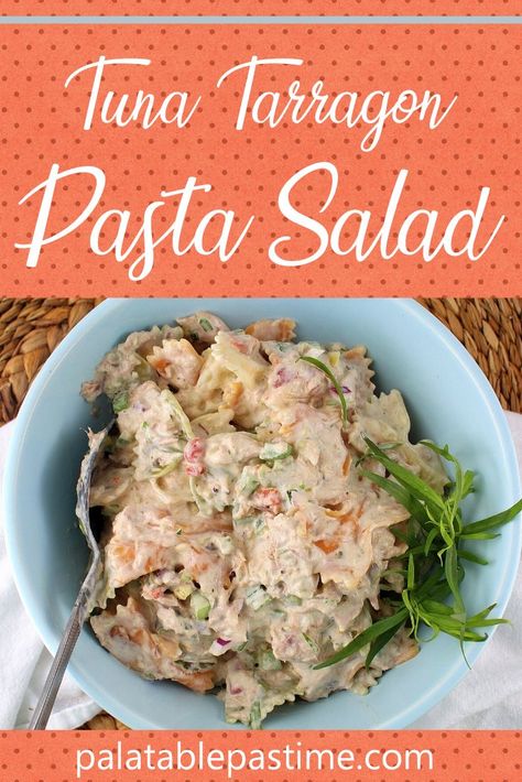 Tuna Tarragon Pasta Salad combines farfalle pasta with fresh herbs to make a refreshing accompaniment for Spring and Summer lunches and backyard picnics. Tuna Tarragon, Tarragon Pasta Salad, Summer Lunches, Tuna Salad Pasta, Farfalle Pasta, Tuna Noodle Casserole, White Bean Salad, Scrumptious Food, Tuna Pasta