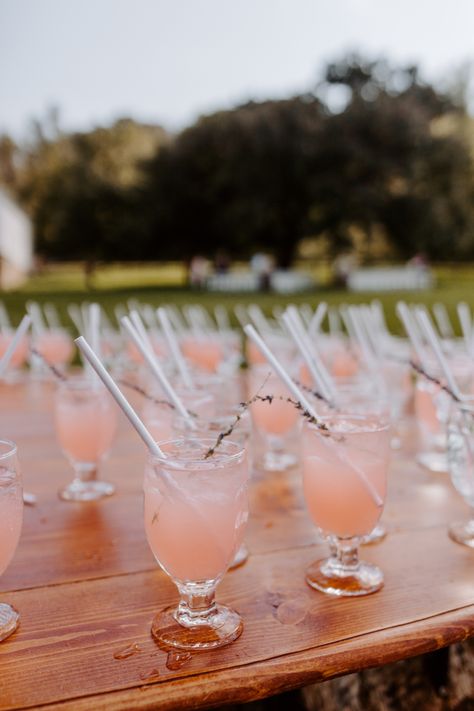 Pink lemonade and fresh lavender sprigs to keep guests cool during the ceremony Welcome Drink, Pink Lemonade, Fairytale Wedding, Lemonade, Rose Wine, Alcoholic Drinks, Drinks