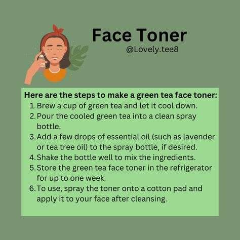 Green Tea Face Toner, Diy Green Tea, Clean And Clear Skin, Natural Face Toner, Green Tea Toner, Green Tea Face, Natural Beauty Remedies, Clean And Clear, Beauty Remedies