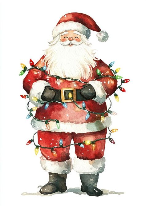 Download free image of Sandaclaus wrapped Christmas Lights illustration watercolor christmas. by Aum about nutcracker, apparel, art, artwork, and baby 15555816 Santa Claus Watercolor Paintings, Christmas Lights Watercolor, The Nutcracker Art, Christmas Lights Illustration, Xmas Painting Ideas, Nutcracker Illustration, Santa Watercolor, Xmas Watercolor, Lights Illustration