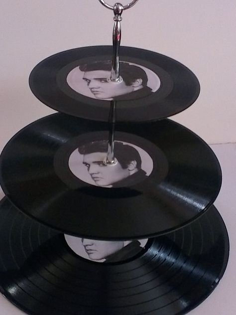 Elvis Presley 3 Tier Vinyl Record Cake Stand by vinylwallyork, £12.99 Vinyl Record Cake, Record Cake Stand, Elvis Birthday Party, Elvis Presley's Birthday, Elvis Cakes, Record Cake, Party Themes Ideas, Elvis Birthday, Elvis Wedding