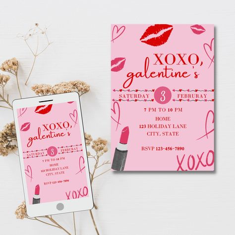 XOXO, Galentine's - to celebrate the amazing women in our lives! Chic and trendy design that perfectly captures the essence of your Galentine's Day extravaganza. High-quality, digital download for instant access - no need to wait, start planning your celebration right away! Customizable details, ensuring your event information is flawlessly incorporated. HOW DOES IT WORK? Once you make a purchase from RendezvousWithRia Etsy shop and payment is processed you will receive a link to edit the templa Galentines Invitation, Valentines Day Invitations, Valentine Invitations, Digital Phone, Valentinstag Party, Galentines Party, Girls Night In, Valentine's Day Party, Change Background