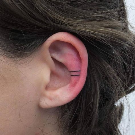 Two tiny lines tattoo on the left ear Simple Wave Tattoo, Shape Tattoo, Marquesan Tattoos, Military Tattoos, Handpoke Tattoo, 1 Tattoo, Waves Tattoo, Tattoo Feminina, Wolf Tattoos