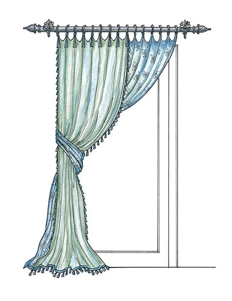 7 Ideas to Improve Your Décor with Draperies - Red Barn Blog Window With Curtains Drawing, Curtain Sketch, Creative Curtain Ideas, Drapery Drawing, Cottage Curtains, Curtain Drawing, Furniture Sketch, Small Curtains, Window Drawing