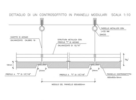 Detail of a false ceiling in modular panels, 1:10 scale cad drawing dwg file - Cadbull False Ceiling Working Drawing, Modular Ceiling Design, Modular False Ceiling Design, False Ceiling Details Drawing, Ceiling Detail Drawing, False Ceiling Detail, False Ceiling Drawing, False Ceiling Section, Ceiling Drawing