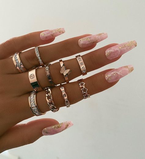 BOHOMOON on Instagram: “Having a rose gold moment 💗” Hand Jewelry Rings, Nail Ring, Nail Jewelry, Dope Jewelry, Stacked Jewelry, Pretty Acrylic Nails, Fashion Ring, Hand Jewelry, Best Acrylic Nails