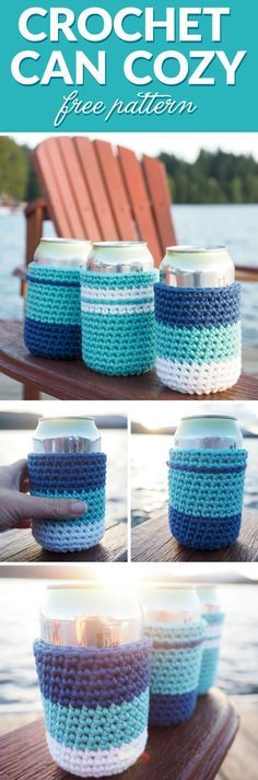 If you're going to have a few beverages, why not have crochet can cozy's around the cans to prevent your hands from getting cold and wet. Learn how here. Crochet Beer Cozy, Crochet Can Cozy, Crochet Beer, Crochet Mug Cozy, Can Cozy, Crochet Cup Cozy, Cup Cozies, Cozy Pattern, Popular Crochet