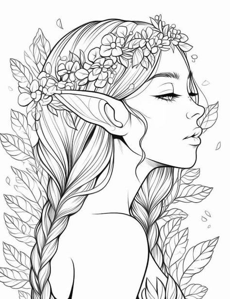 Summer elf coloring page Elf Coloring Pages, Elf Coloring, Our Mindful Life, Color Drawing Art, Adult Coloring Designs, Detailed Coloring Pages, Free Adult Coloring Pages, Fairy Coloring Pages, Fairy Coloring