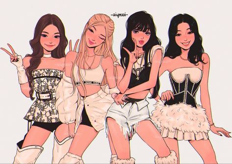 Blackpink Pics, Black Pink Background, Blackpink Poster, 5th Anniversary, Jisoo Blackpink, Anime Best Friends, Kpop Fanart, Girls Cartoon Art, Blackpink Photos