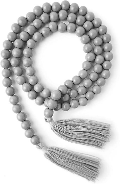 Amazon.com: Wooden Beads Garland with Tassels, 61 Inch Grey Wood Bead Garland, Modern Farmhouse Decor, Boho Home Decor Clearance: Kitchen & Dining Wooden Beads Garland, Boho Garland, Decor Bookshelf, Beads Garland, Fireplace Garland, Decor Fireplace, Wooden Bead Garland, Country Decor Rustic, Decorative Beads