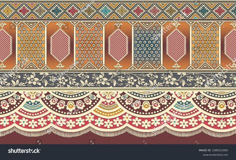 Beautiful Digital Textile Ethnic Border Design Stock Illustration 2380312091 | Shutterstock Gond Painting, Mughal Art Paintings, Floral Pattern Wallpaper, Design Pattern Art, Fabric Print Design, Border Lace, Ajrakh Prints, Designs Coloring Books, Print Design Art