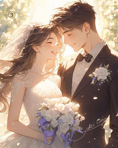 Wedding Cartoon Background, Anime Marriage, Wedding Drawing Couple, Anime Soulmates, Married Couple Photos, Wedding Anime, Make Him Feel Loved, Make Him Feel Special, Anime Picture Hd