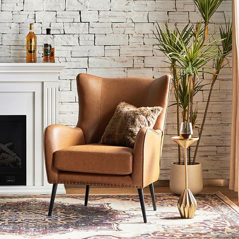 Shepherd Wingback Vegan Leather Armchair - Hulala Home Velvet Sleeper Sofa, Conversation Area, Adjustable Office Chair, Velvet Living Room, Leather Side Chair, Leather Accent Chair, Swivel Barrel Chair, Velvet Armchair, Leather Recliner