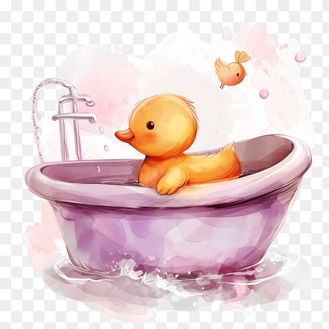 Cute Baby Duck Bath Time Clipart Tub Drawing, Bath Duck, Time Clipart, Duck Bath, Monster Clipart, Adorable Nursery, Baby Duck, Animated Animals, Birthday Cake With Candles