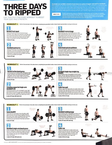 Three Days to Ripped Three Day Split Workout Gym, Three Day Workout Plan, Three Day Workout Split, Lean Muscle Workout, Gym Programs, Lean Body Workouts, Get Ripped Workout, Lean Workout, Spartan Training