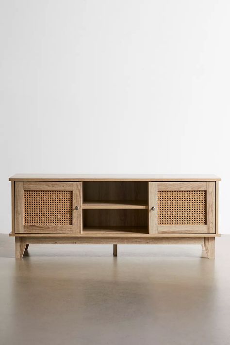 Lily Rattan Media Console | Urban Outfitters Cane Tv Console, Rattan Media Console, Tv Console Ideas, Console Ideas, White Cane, Apartment Furniture, Tv Console, Media Console, Sideboard Cabinet